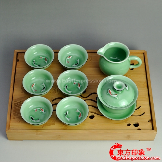 東方印象- 中國元素產品購物網： 龍泉青瓷（弟窯·梅子青）蓋碗茶具套裝